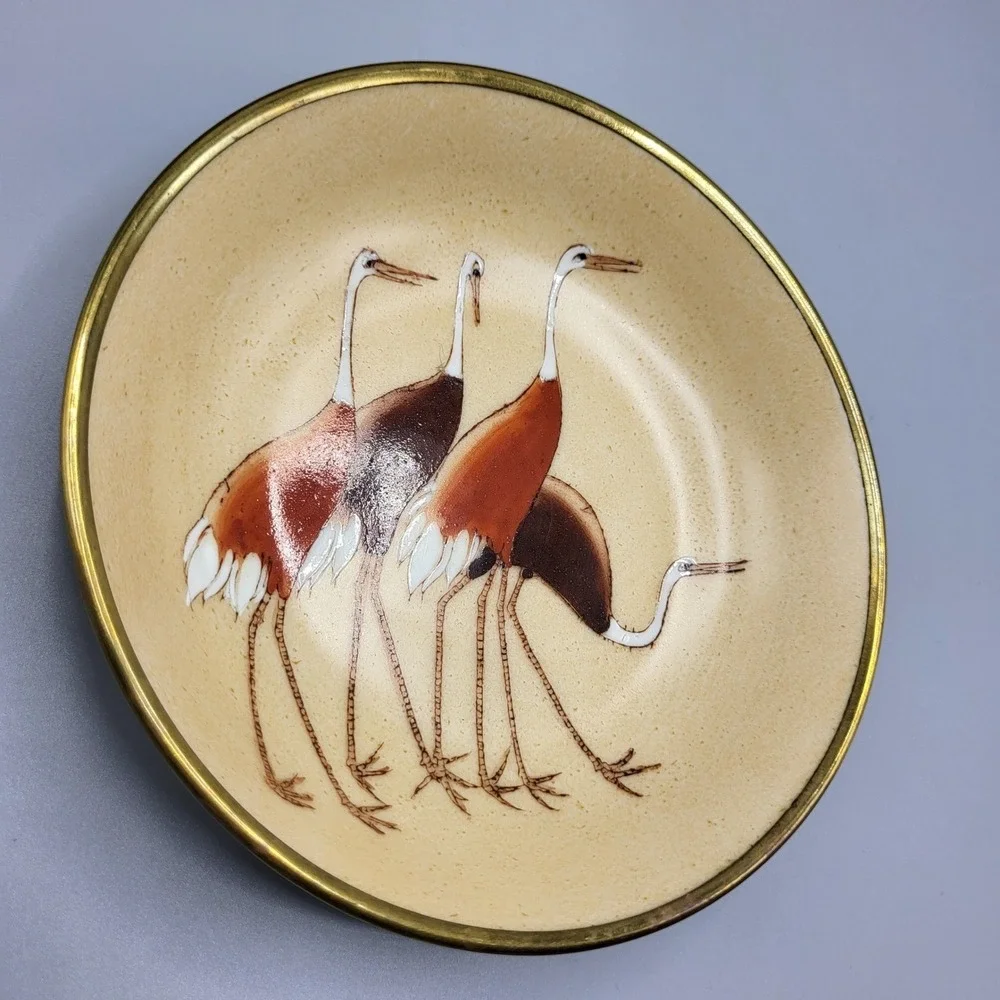 Vtg Rosenthal Netter Trinket Dish Crane Bird Brass Clad Small Bowl Gold Brown